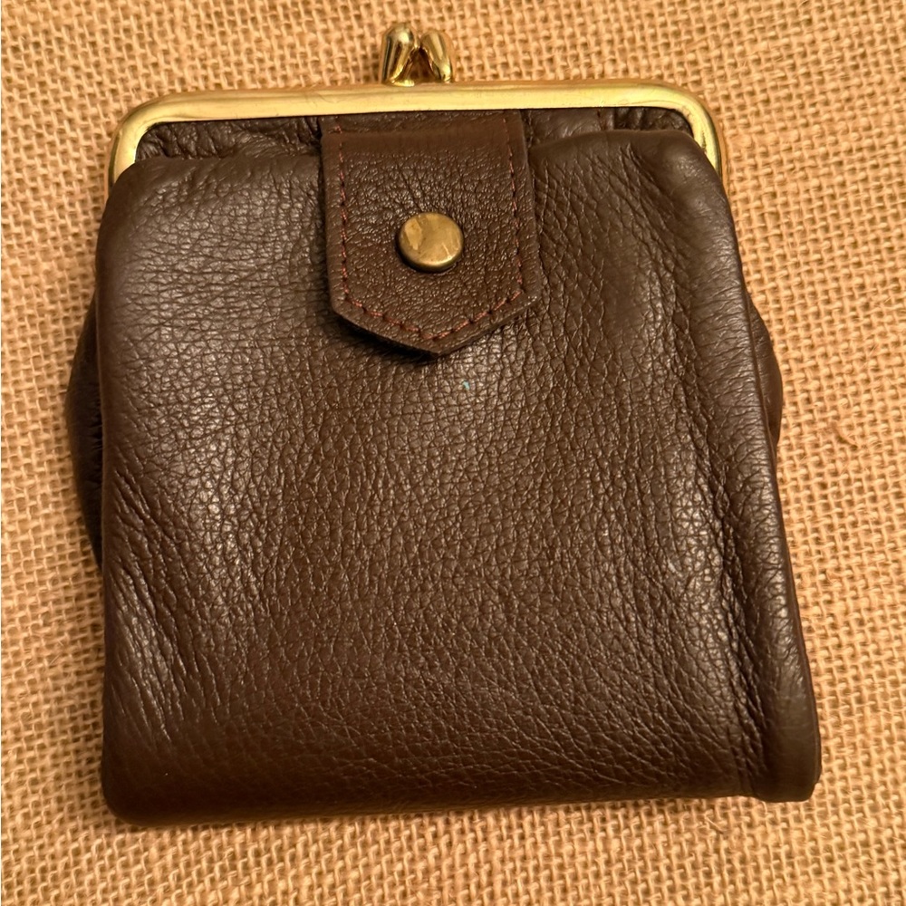 Vintage Brown Deerskin Coin Purse/wallet  with Gold Accents